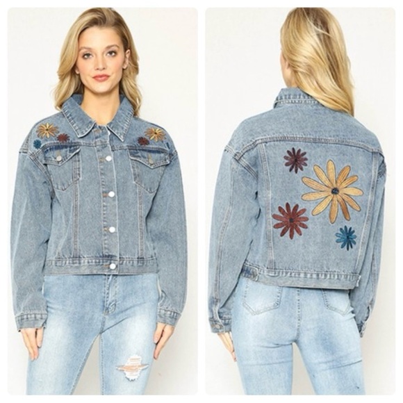 Miss Sparkling Jackets & Blazers - Miss Sparkling Blue Denim Jacket with Floral Embroidery